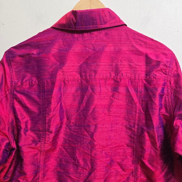 Anu Natural Womens Artsy Minimalist Chic Fushia Irridescent 100% Silk Jacket L - Picture 10 of 12